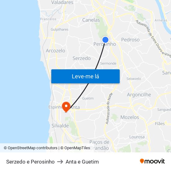 Serzedo e Perosinho to Anta e Guetim map