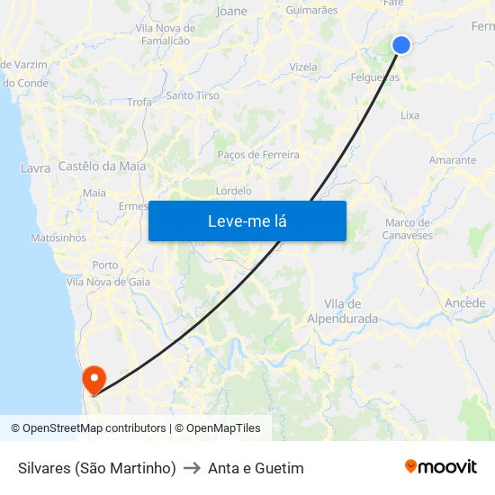 Silvares (São Martinho) to Anta e Guetim map