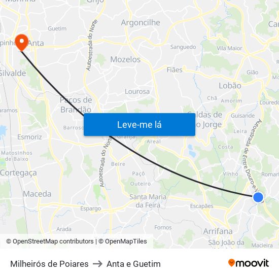 Milheirós de Poiares to Anta e Guetim map