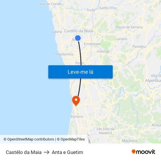 Castêlo da Maia to Anta e Guetim map