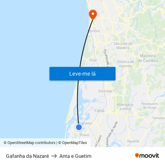 Gafanha da Nazaré to Anta e Guetim map