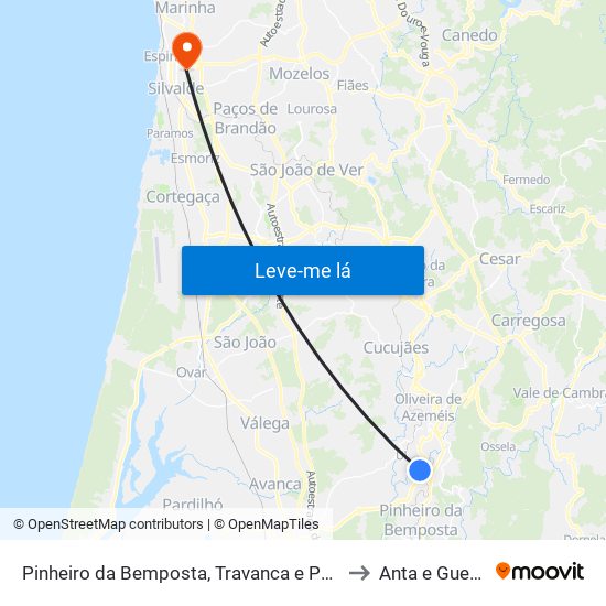 Pinheiro da Bemposta, Travanca e Palmaz to Anta e Guetim map