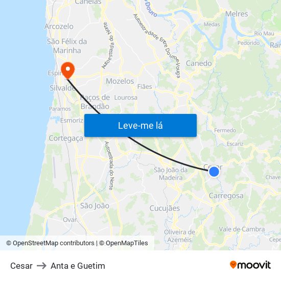 Cesar to Anta e Guetim map