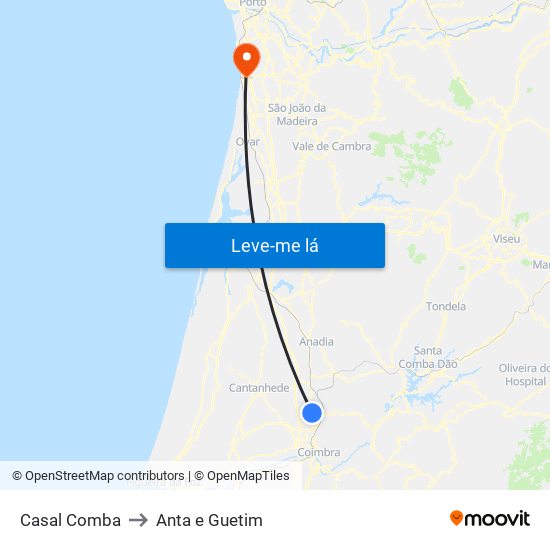 Casal Comba to Anta e Guetim map
