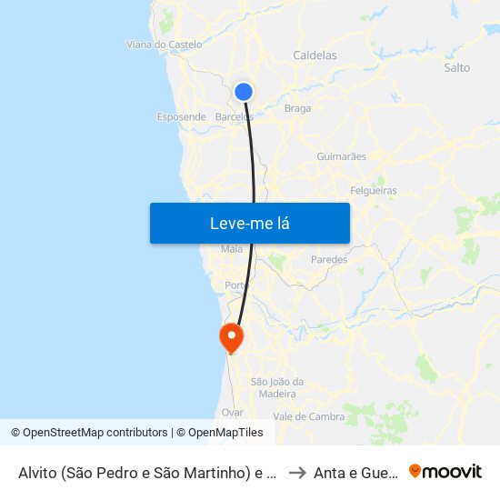 Alvito (São Pedro e São Martinho) e Couto to Anta e Guetim map