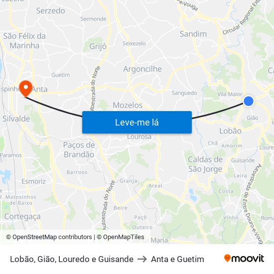 Lobão, Gião, Louredo e Guisande to Anta e Guetim map