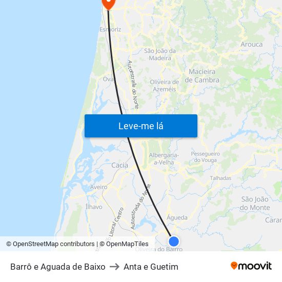 Barrô e Aguada de Baixo to Anta e Guetim map