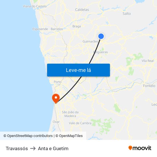 Travassós to Anta e Guetim map