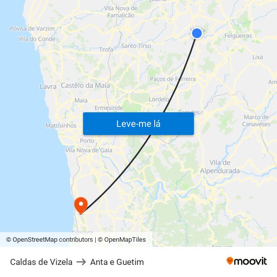 Caldas de Vizela to Anta e Guetim map