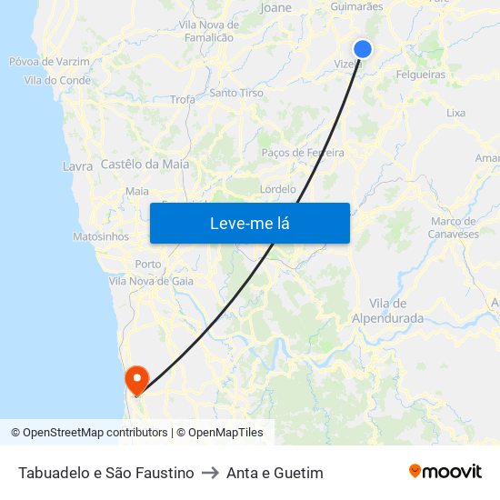 Tabuadelo e São Faustino to Anta e Guetim map