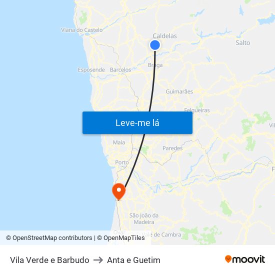 Vila Verde e Barbudo to Anta e Guetim map