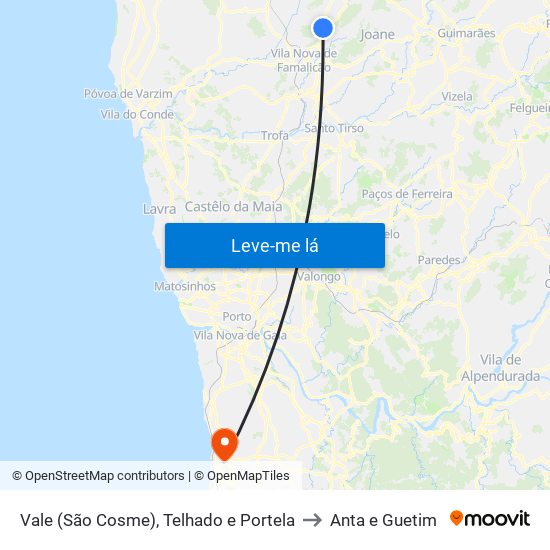 Vale (São Cosme), Telhado e Portela to Anta e Guetim map