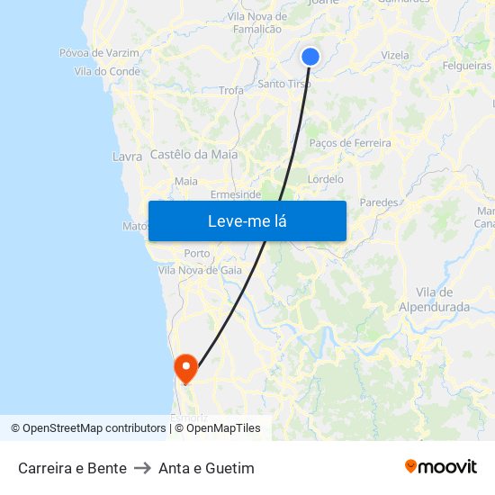 Carreira e Bente to Anta e Guetim map