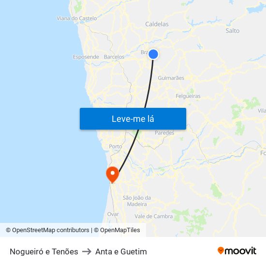 Nogueiró e Tenões to Anta e Guetim map