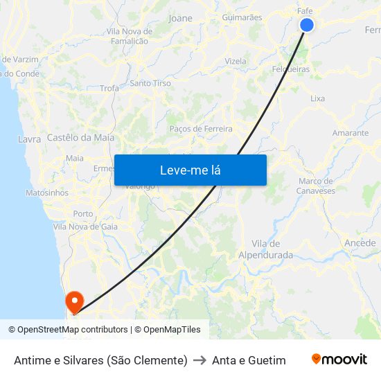 Antime e Silvares (São Clemente) to Anta e Guetim map