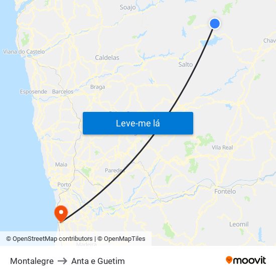 Montalegre to Anta e Guetim map