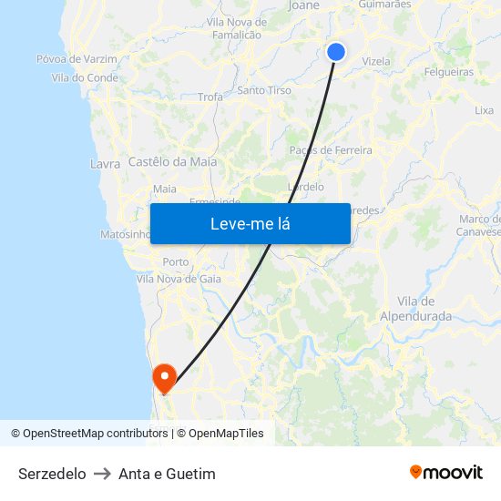 Serzedelo to Anta e Guetim map