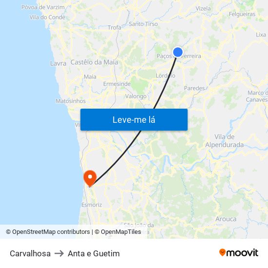 Carvalhosa to Anta e Guetim map