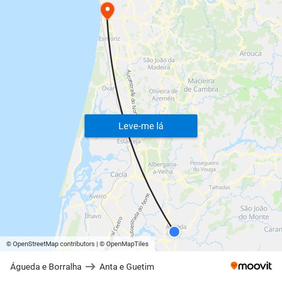 Águeda e Borralha to Anta e Guetim map