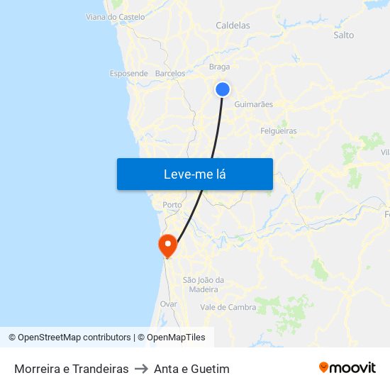 Morreira e Trandeiras to Anta e Guetim map