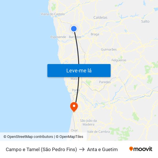 Campo e Tamel (São Pedro Fins) to Anta e Guetim map