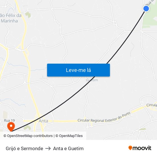 Grijó e Sermonde to Anta e Guetim map