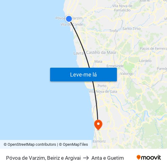 Póvoa de Varzim, Beiriz e Argivai to Anta e Guetim map