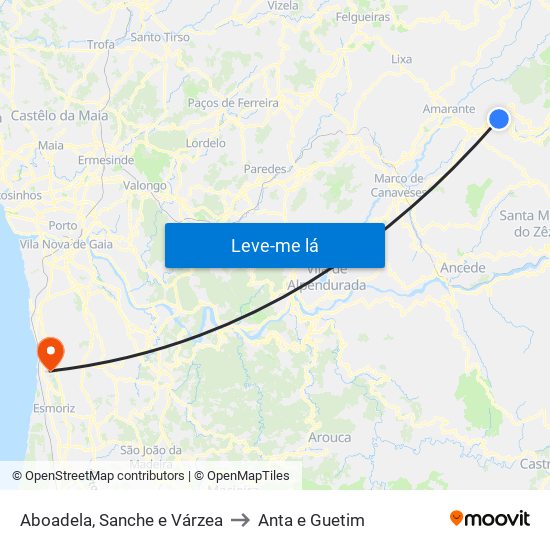 Aboadela, Sanche e Várzea to Anta e Guetim map