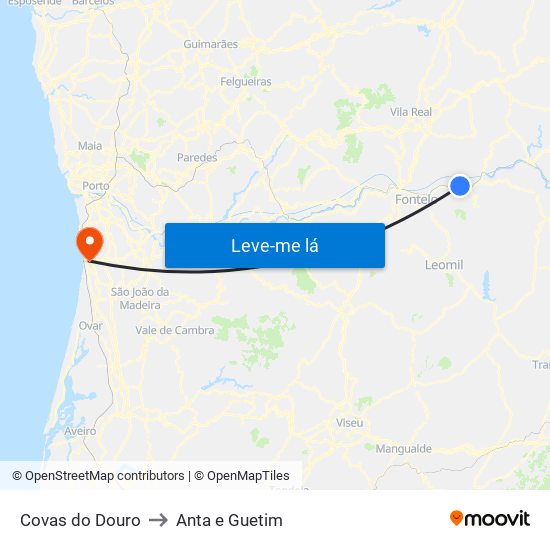 Covas do Douro to Anta e Guetim map