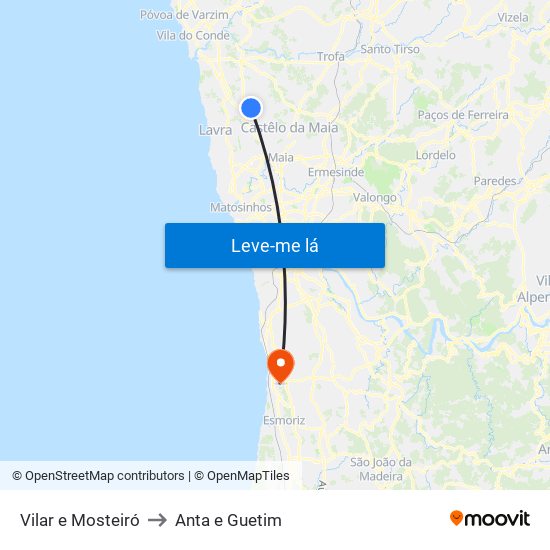 Vilar e Mosteiró to Anta e Guetim map