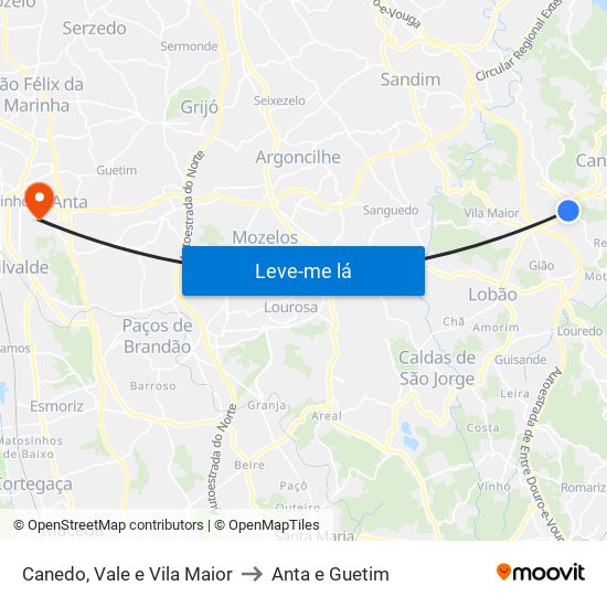 Canedo, Vale e Vila Maior to Anta e Guetim map
