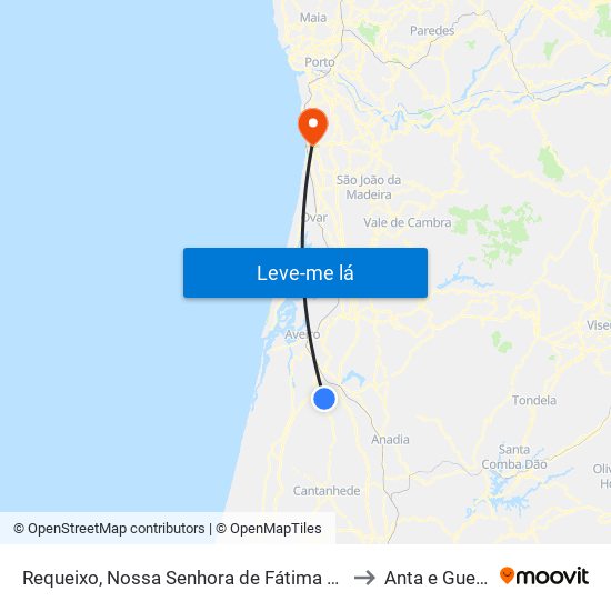 Requeixo, Nossa Senhora de Fátima e Nariz to Anta e Guetim map