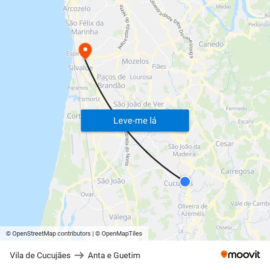 Vila de Cucujães to Anta e Guetim map