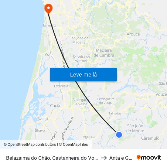 Belazaima do Chão, Castanheira do Vouga e Agadão to Anta e Guetim map