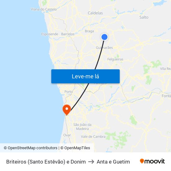Briteiros (Santo Estêvão) e Donim to Anta e Guetim map