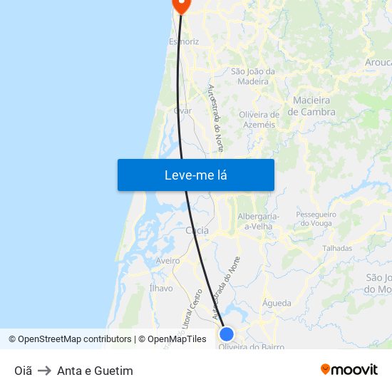 Oiã to Anta e Guetim map