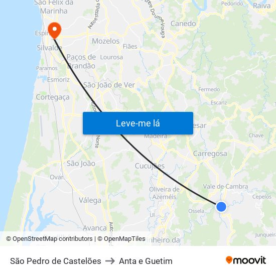 São Pedro de Castelões to Anta e Guetim map