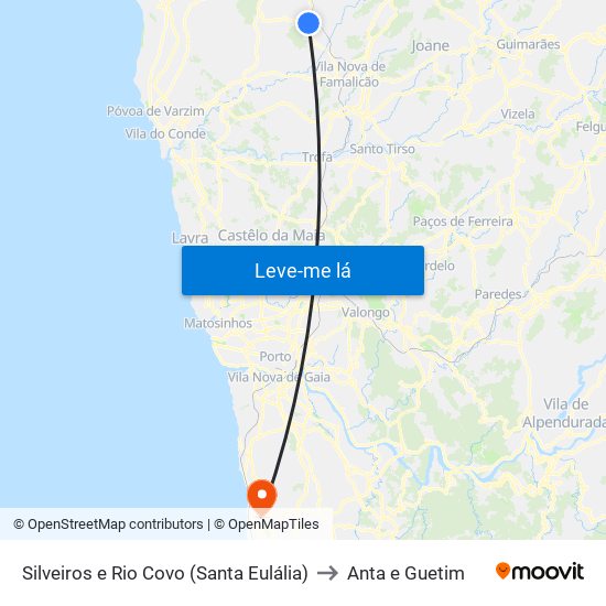 Silveiros e Rio Covo (Santa Eulália) to Anta e Guetim map