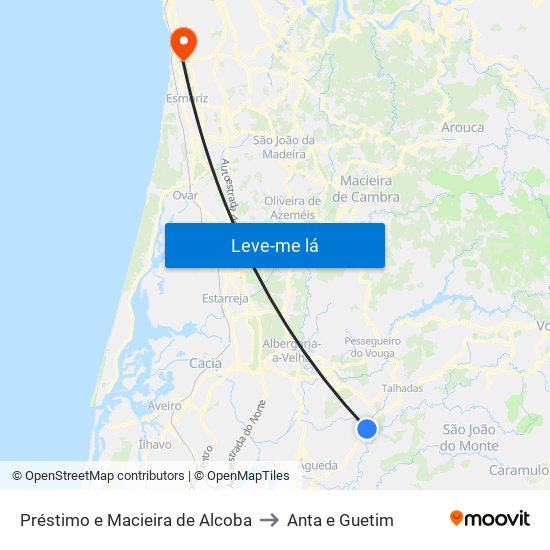 Préstimo e Macieira de Alcoba to Anta e Guetim map