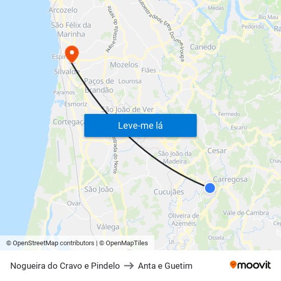 Nogueira do Cravo e Pindelo to Anta e Guetim map