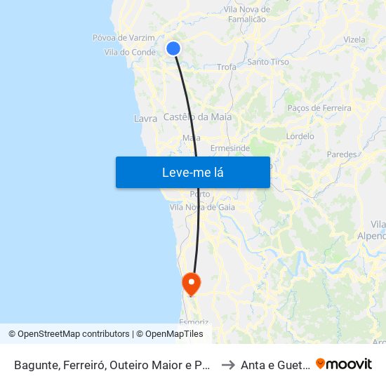 Bagunte, Ferreiró, Outeiro Maior e Parada to Anta e Guetim map