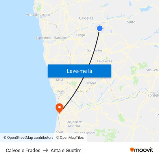 Calvos e Frades to Anta e Guetim map