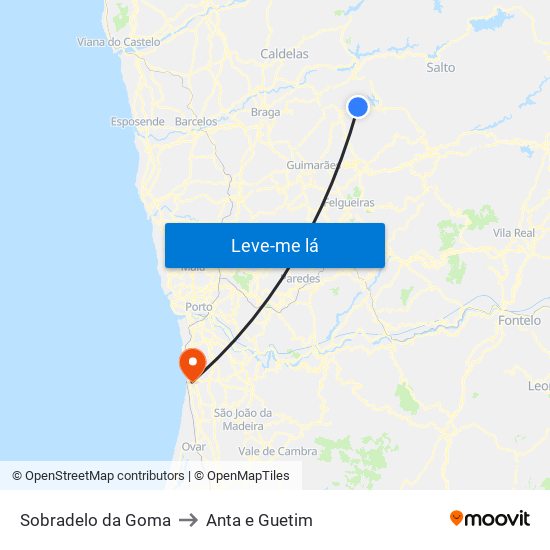 Sobradelo da Goma to Anta e Guetim map