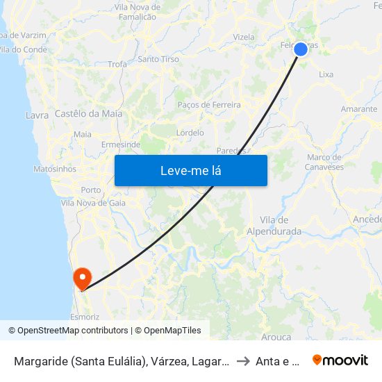Margaride (Santa Eulália), Várzea, Lagares, Varziela e Moure to Anta e Guetim map