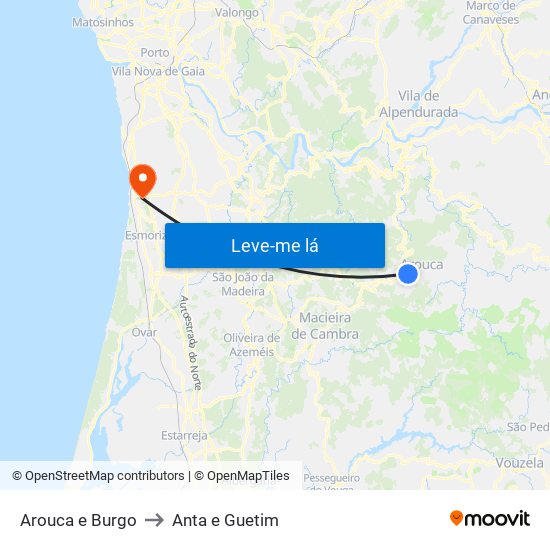 Arouca e Burgo to Anta e Guetim map