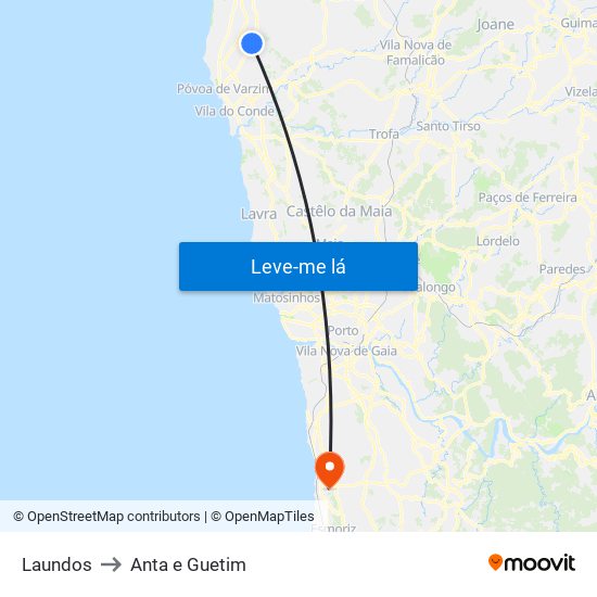 Laundos to Anta e Guetim map