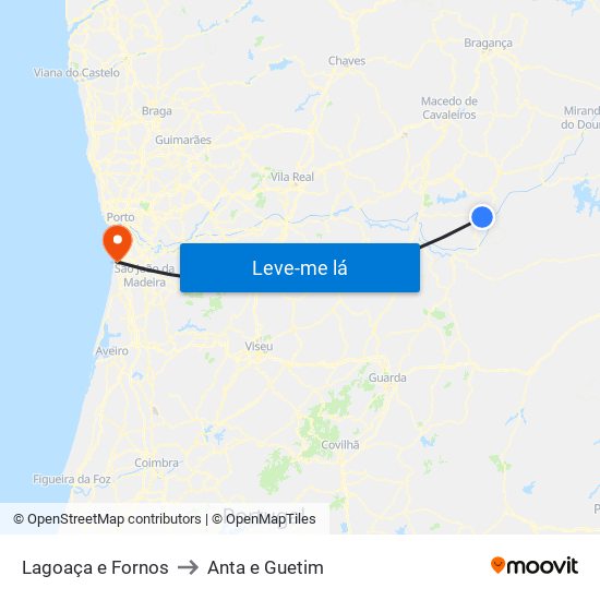 Lagoaça e Fornos to Anta e Guetim map