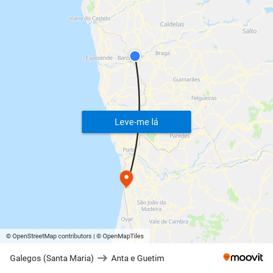 Galegos (Santa Maria) to Anta e Guetim map