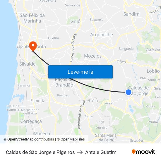 Caldas de São Jorge e Pigeiros to Anta e Guetim map