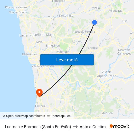 Lustosa e Barrosas (Santo Estêvão) to Anta e Guetim map